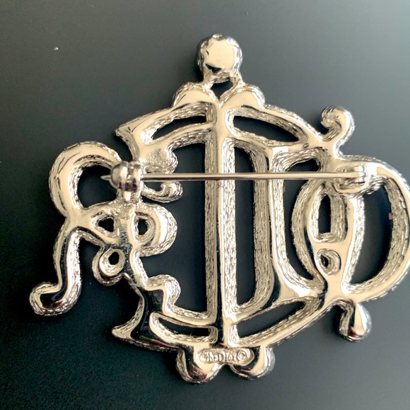 Christian Dior Authentic Vintage 90’s DIOR LOGO SILVER BROOCH Like New - Picture 3 of 5